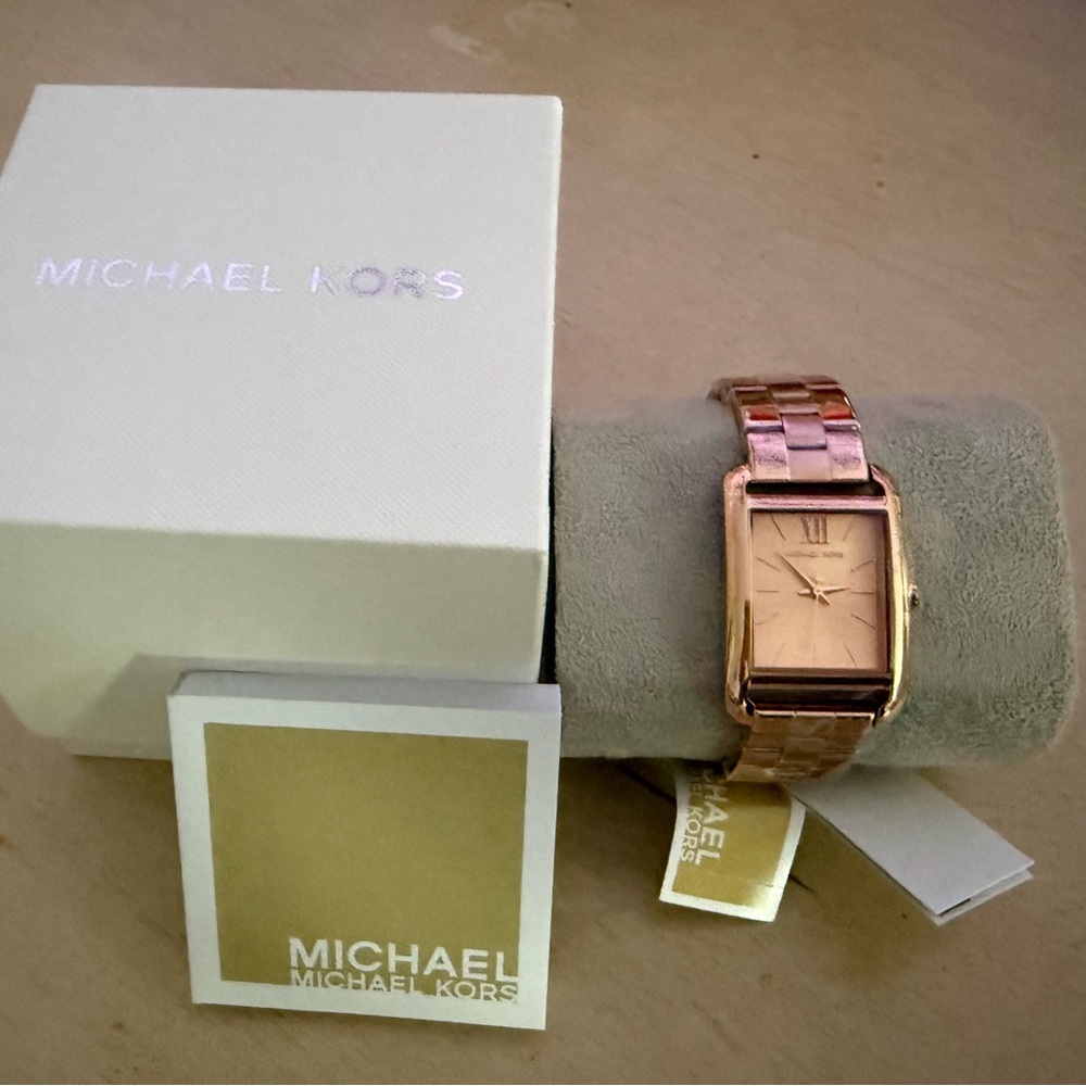 Michael Kors Rose Gold Plated Rectangular Watch